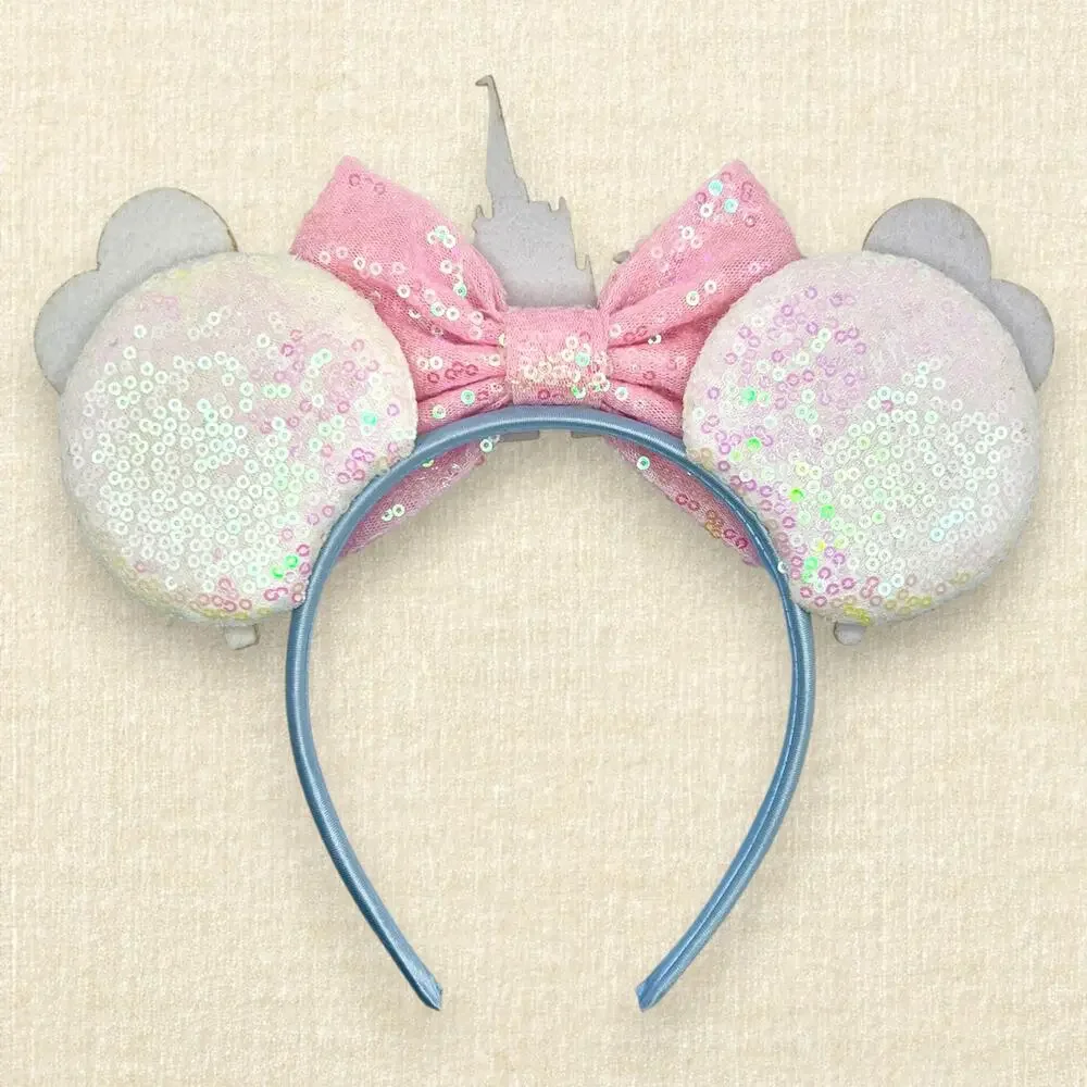 White Sequin Pastel Castle & Balloons Minnie Ears | Disney-Inspired Mouse Ears